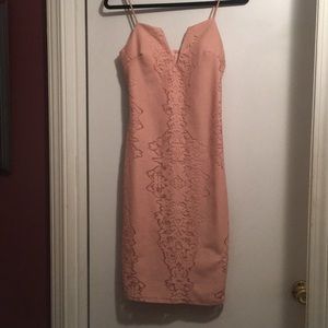 Pink Sleeveless Midi Dress with Lace